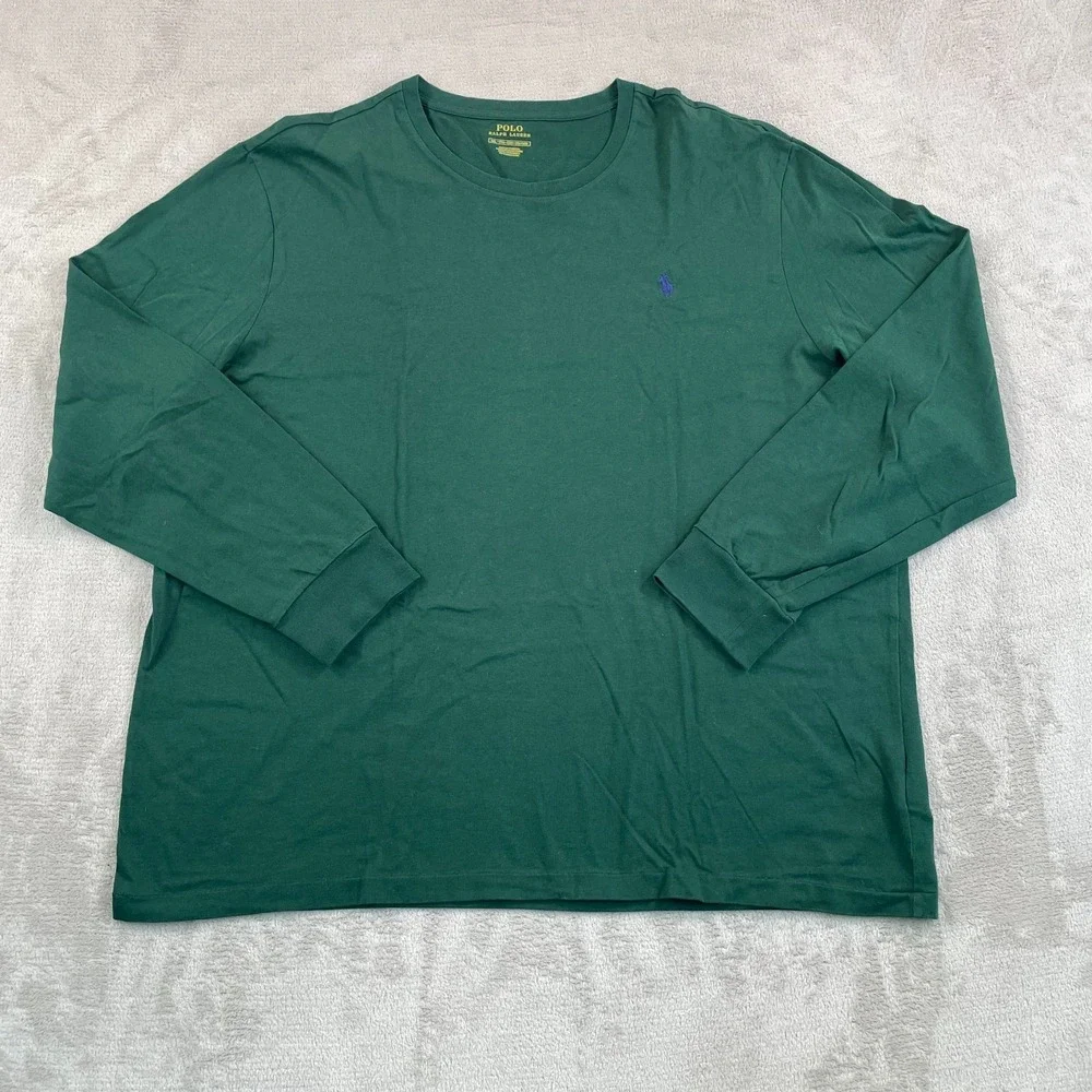 Polo Ralph Lauren Crew Neck T Shirt Men 2XL‎ Green Long Sleeve Blue Pony Preppy